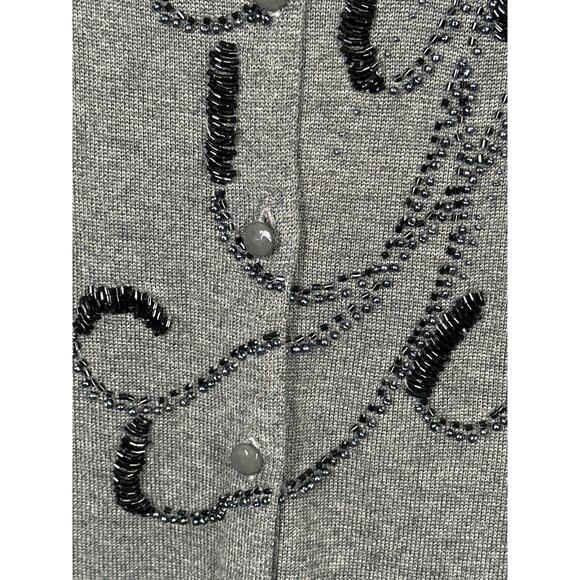 VTG Peck & Peck Cardigan Sweater XL Grey Beaded Floral Coquette Fairy Goth - Picture 4 of 11